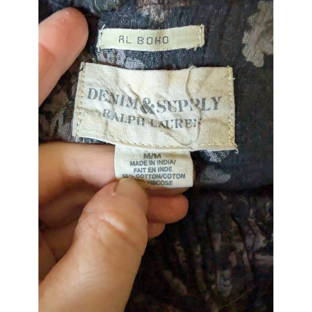 Denim & Supply Ralph Lauren Floral Peasant Blouse Black Boho Tassel Top Medium - Picture 4 of 8